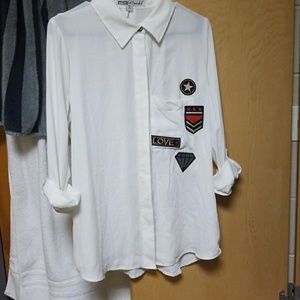 Button down white pocket shirt with patches